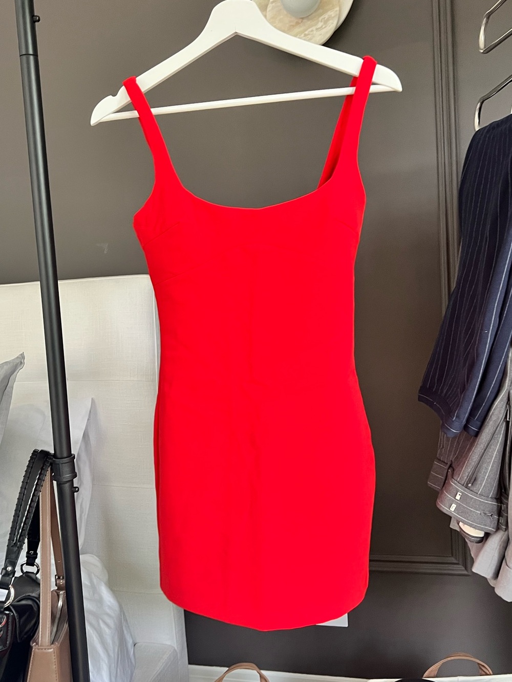 Zara Vibrant Red Square-Neck Mini Dress